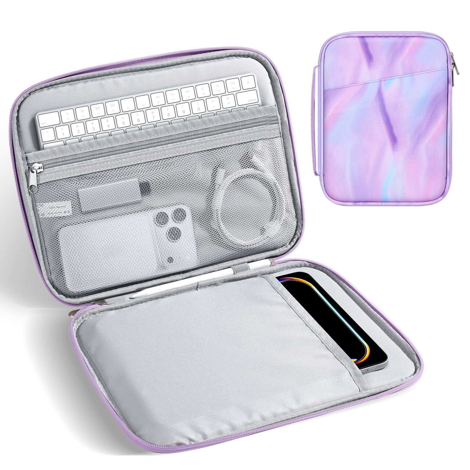 MoKo Custodia Tablet Imbottita 9-11 Pollici per 11" iPad Air M4 2026, iPad A16/Pro 11 M5, i-Pad 10th/Air 5/4th 10.9, iPad9/8 10.2, Tab S8/S9 11, con Maniglia, Fantasia Viola
