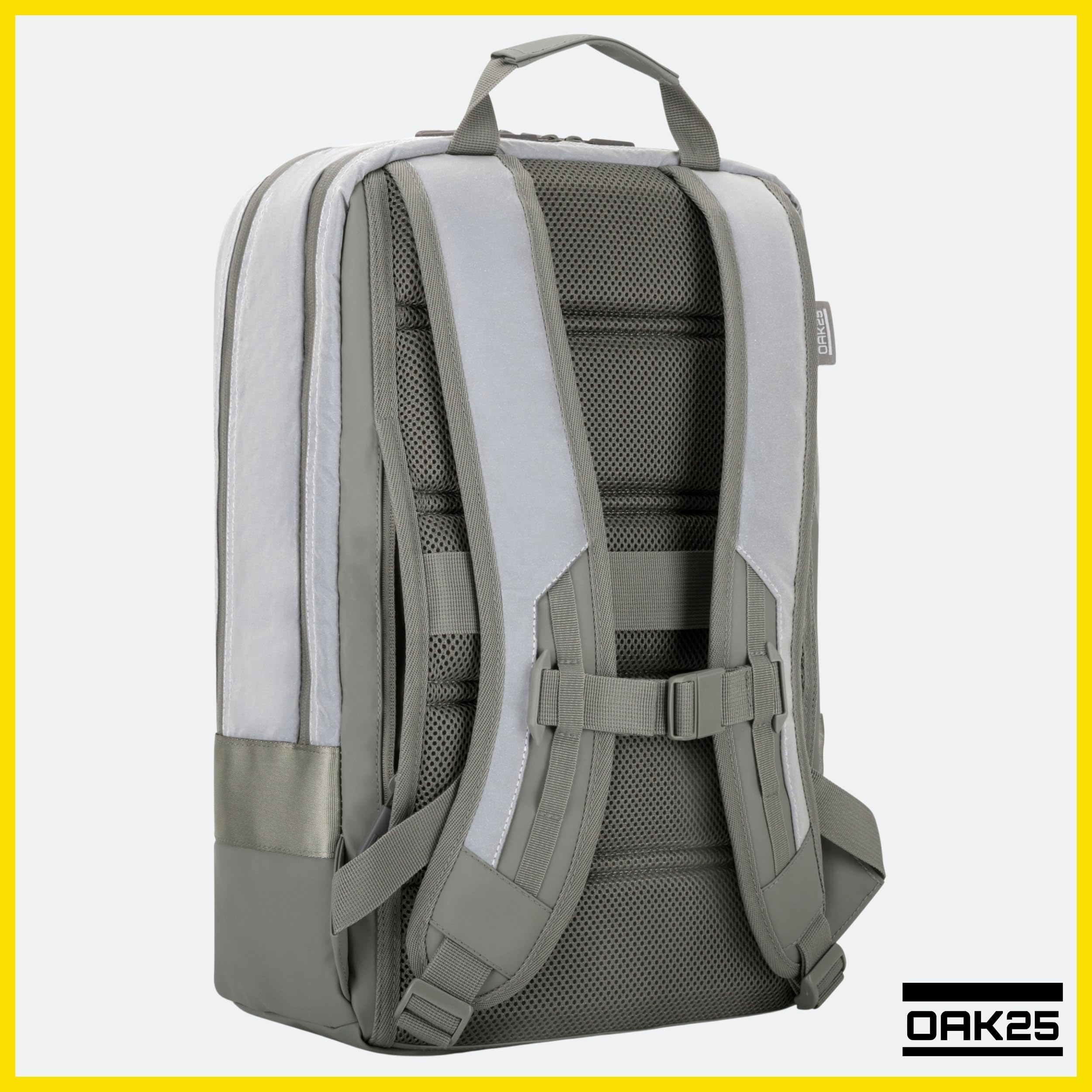 OAK25 Rucksack Damen & Herren - Luminant Bag - Reflektierender & Funktionaler Backpack für Uni, Arbeit, Sport, Reisen, Freizeit - 16 Zoll Laptop Fach - Wasserabweisend
