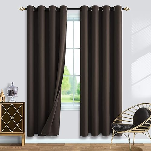 Miniatura 20 de Cortinas opacas para oscurecer la habitación, con aislamiento térmico y ojales, para sala de estar, bunglow (2 paneles, negro, 72 x 45 pulgadas)