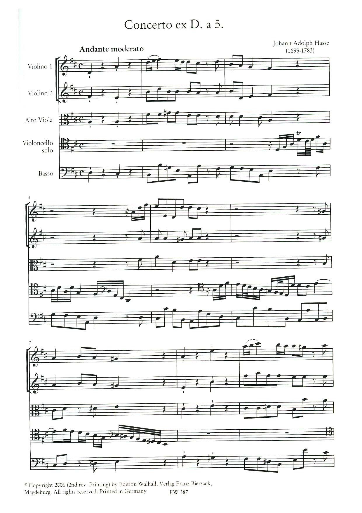 Concierto en D para violoncello solo, 2 violines, viola y B.C.