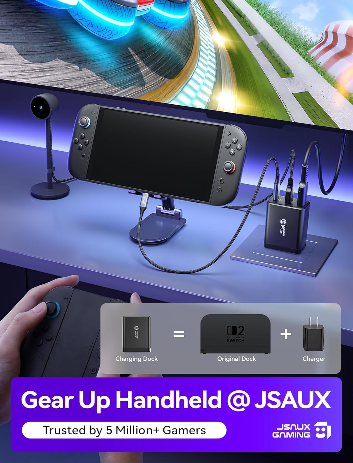 JSAUX 65W Switch Dock with 4K@60Hz HDMI, 65W PD Fast Charging, USB A Port, USB C TV Docking Station Compatible with Switch/Steam Deck/ROG Ally/Samsung/iPad/MacBook and More - OmniCentro Charger Dock