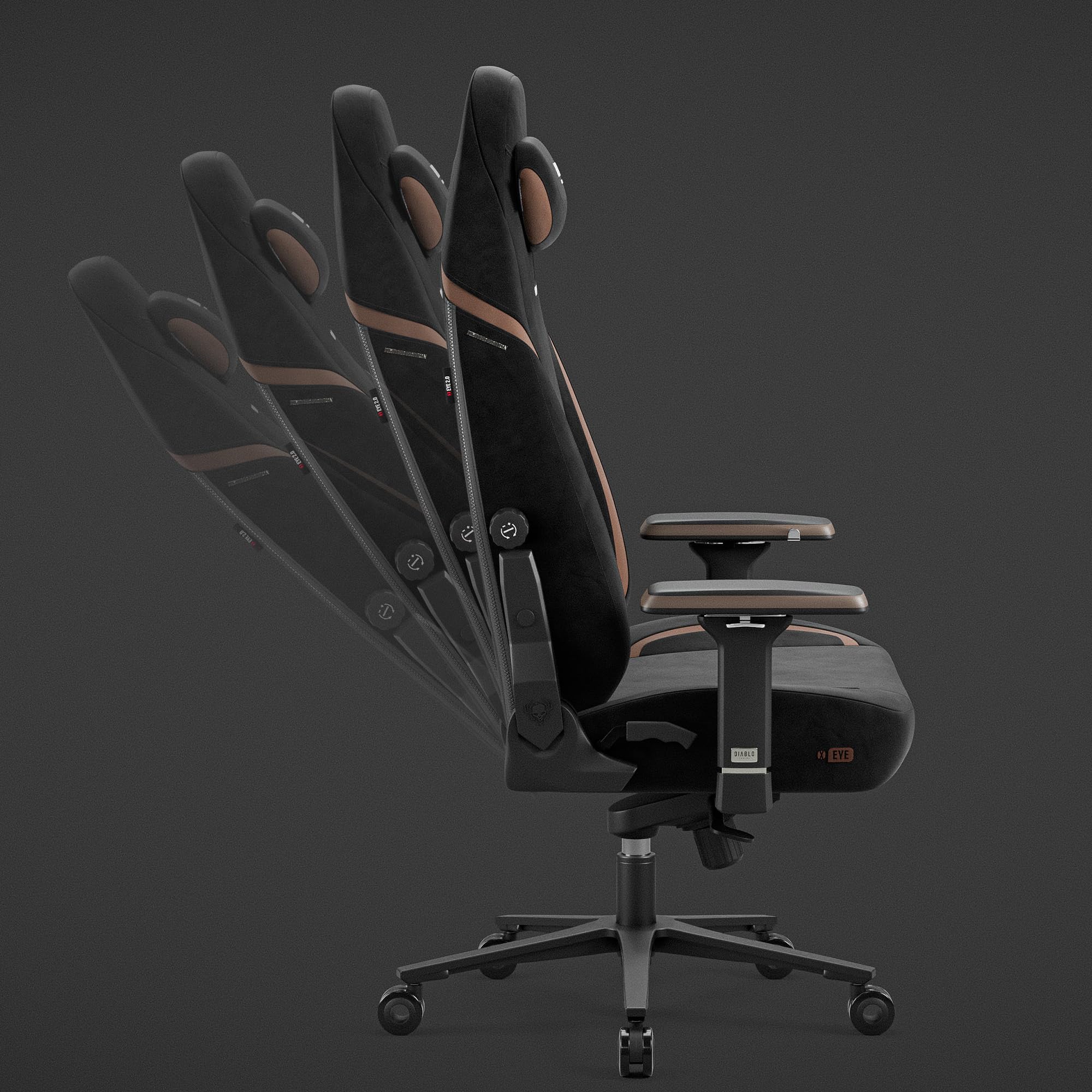 Diablo X-Eye 2.0 Ultra Black – czarny fotel gamingowy z tkaniny, ergonomiczny fotel do biurka z podparciem lędźwi, magnetycznym zagłówkiem i podłokietnikami 4D
