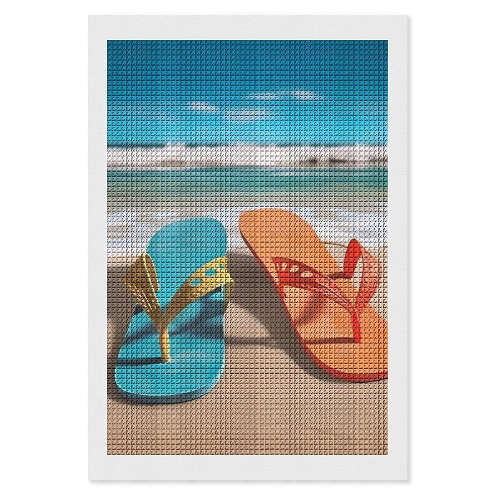 LHDGSJE Beach Flip Flops Diamond Painting 8"x12" DIY Diamonds Art Kits for Adults Full Drill Diamond Dots Paintings Crystal Rhinestone Picture Arts