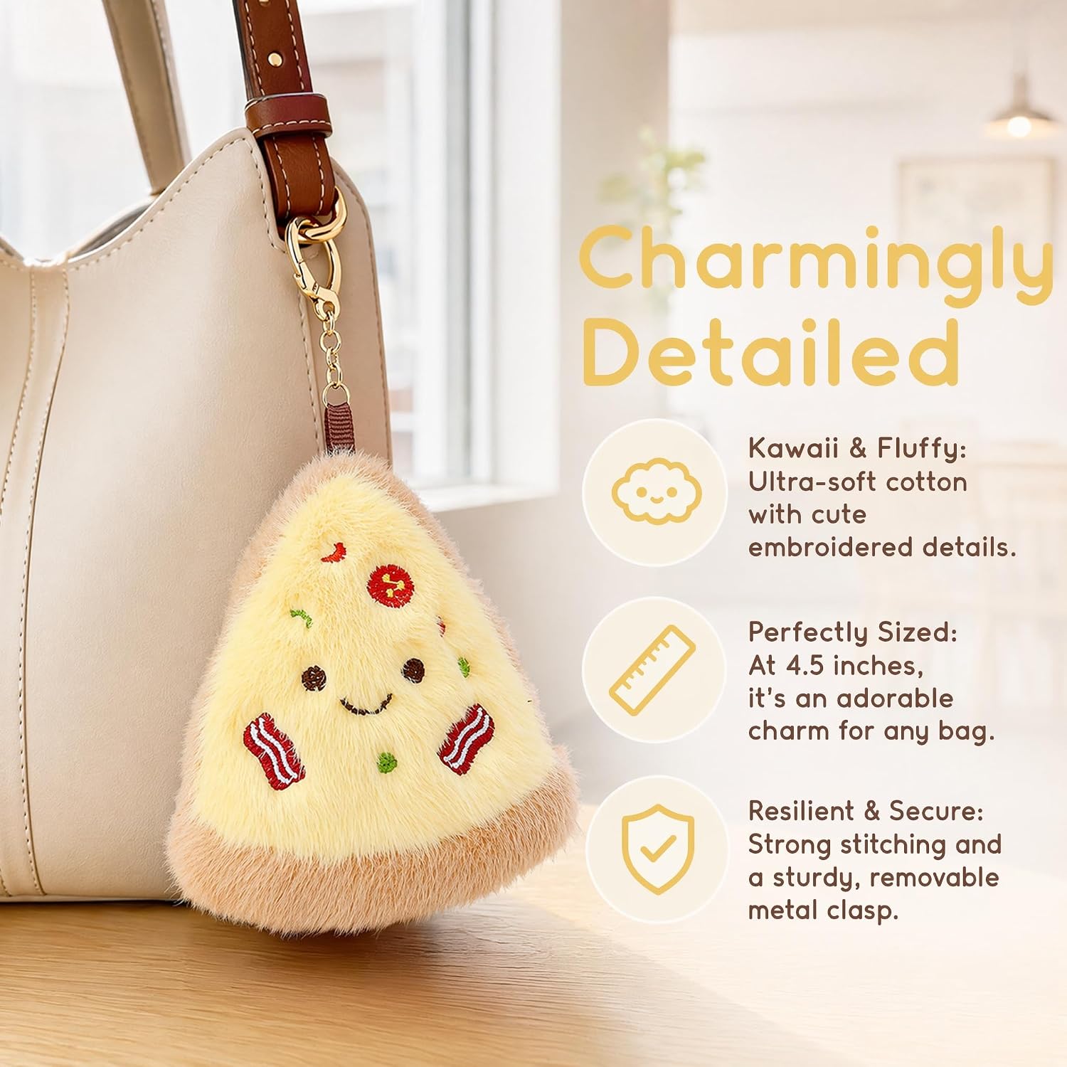 Cute Pizza Plush Keychain for Backpack, Funny Purse Bag Charms for Handbags Accessories Gift for Women image 2