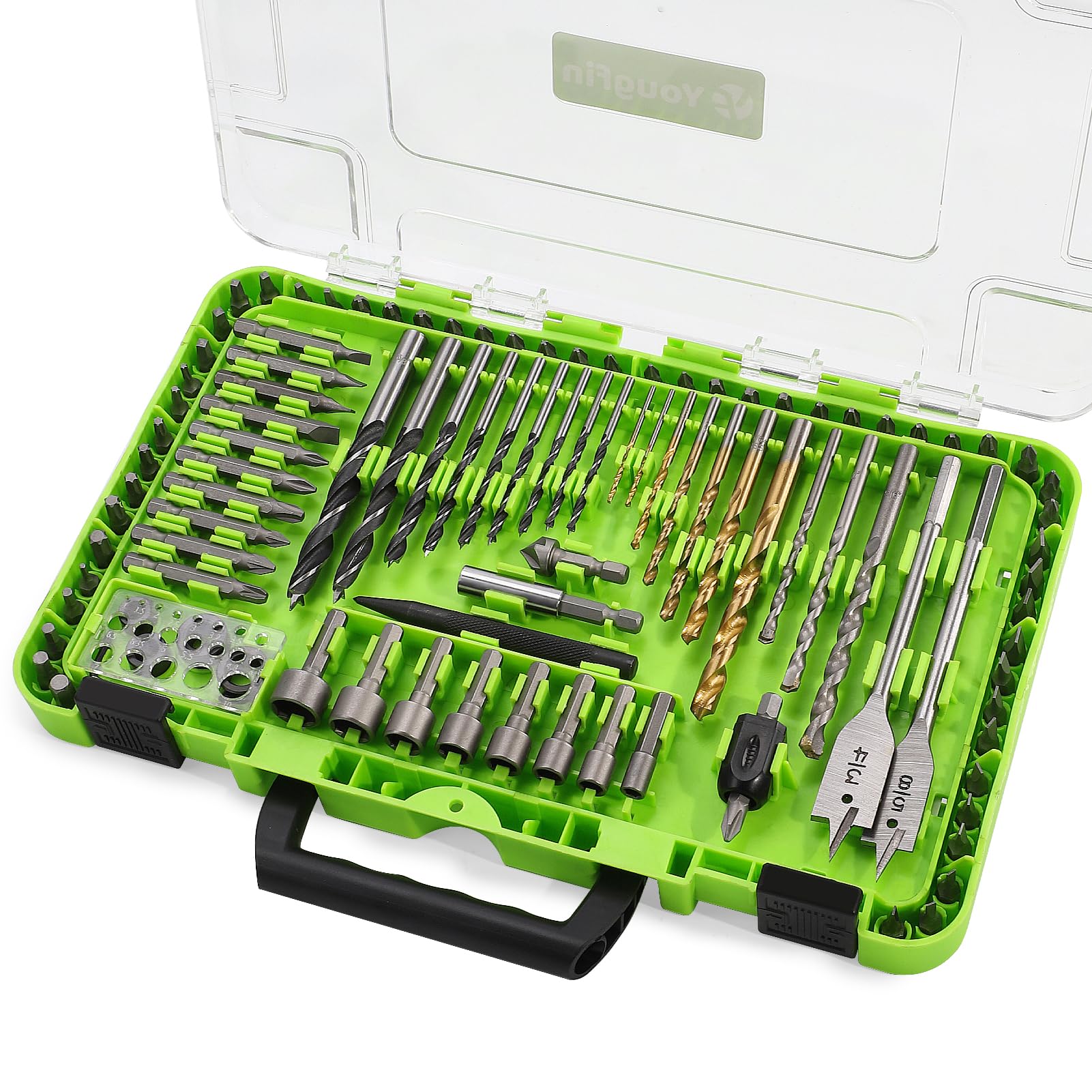 Drill Bit Set, Yougfin 104 pcs Impact Driver Bit Set Chrome Vanadium Steel Driver Bits for Wood, Metal, Masonry Includes HSS Drill Bits, Bit Holder,