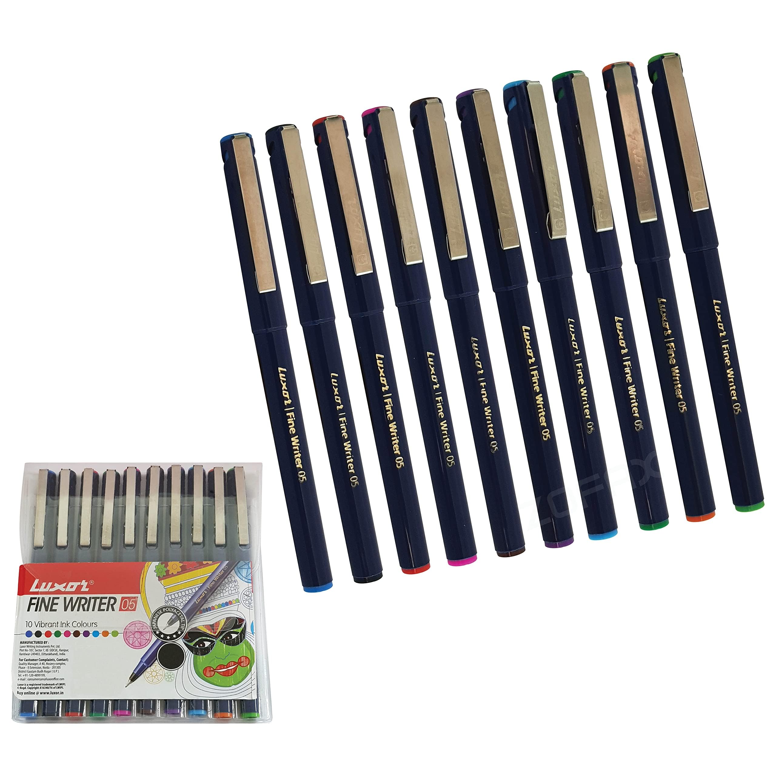 Write05 Fineliner Pens, MULTICOLOUR, 0.5mm Ultra Fine Tip, Pack of 10, Precise Writing, Write Sign Draw Colour Pens, School Office Home Use, iZOFAX