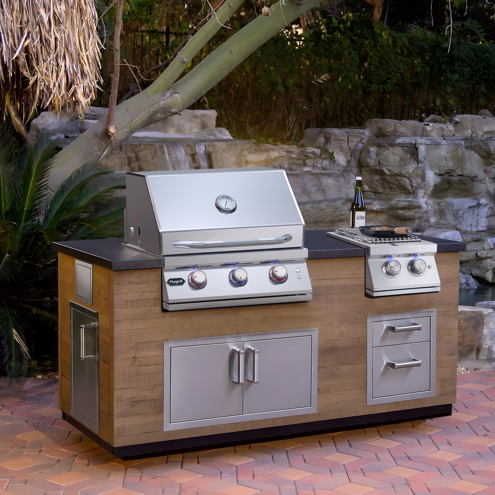Hygrill - Quemador de propano líquido de doble cara de 24,000 BTU, quemador lateral doble integrado para cocina al aire libre, parrilla isla de barbacoa al aire libre 6