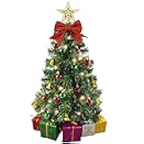 Small Christmas Tree with Lights - 23 Inch Mini Tabletop Christmas Tree with Warm-White LED Lights, Hanging Ornaments, Decorative Bow and Gift Boxes - Prelit Table Tree for DIY Christmas Decoration