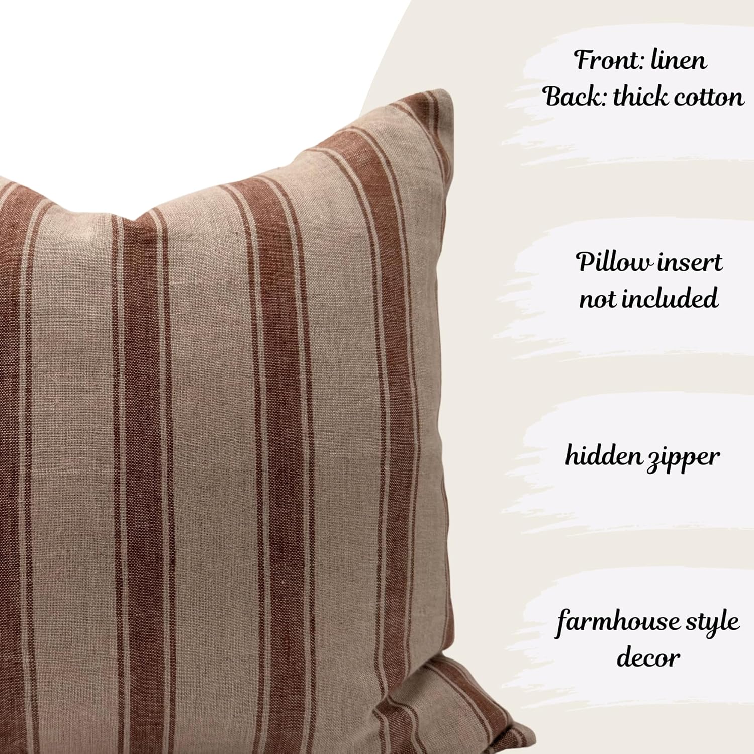 Linen Throw Pillow Covers Stripe Pillow Cover 18x18 inch Spring Decorative Pillow Covers for Living Room, Bedroom