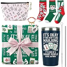 7pcs Mahjong Gifts for Women, Stainless Steel Tumbler with Lid and Straw 20oz, a Cosmetic Bag, a Flannel Blanket, 3 Pairs Cotton Socks & a Lucky Bracelet, Mahjong Accessories and Gifts