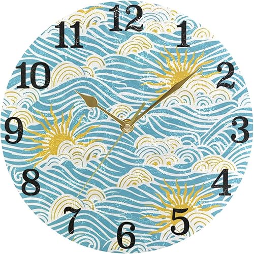 Miniatura 5 de KLL Retro Sky Sun Waves 10 Inch Round Clock for Office Wall Non Ticking Hanging for Bedroom School Kitchen reloj de pared para cocina