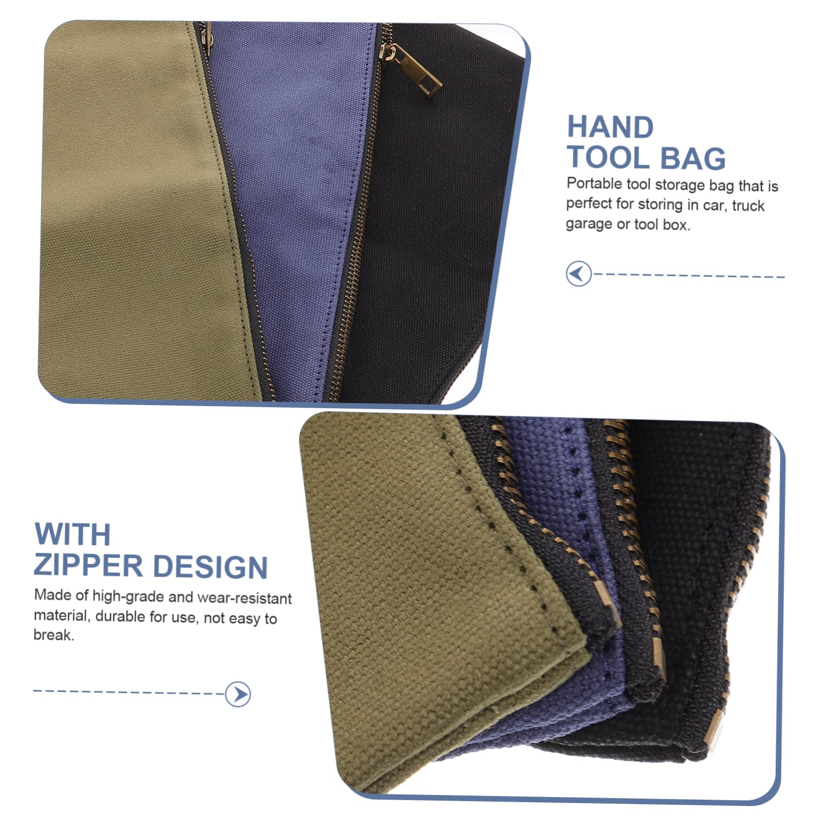 Holibanna 3 Pcs Bolsa de Herramientas Cremallera, Bolsa de Lona para Almacenaje Herramientas, Portátil y Resistente, para Organización en Tool Box o Truck