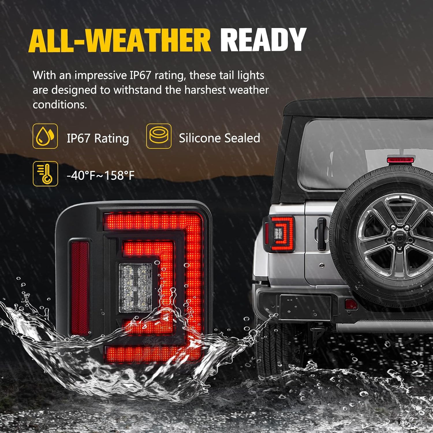 BUNKER INDUST LED Tail Lights Replacement for 2018-2025 Jeep Wrangler JL, Rear Tail Lamp Kit Brake Stop Light Turn Signal Light Reverse Back Up Assembly