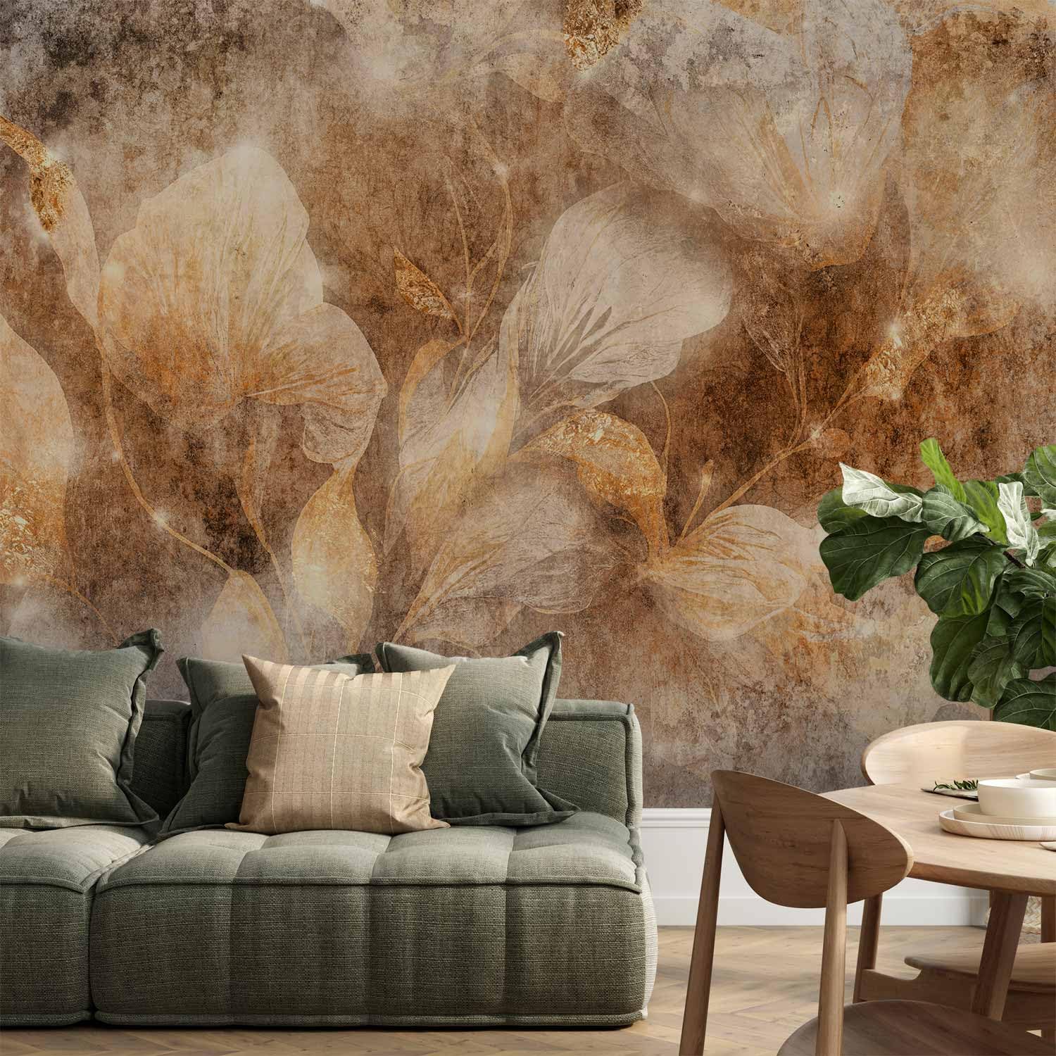 artgeist Wall Mural Botanical Leaves 138x101 in - Non-Woven Wallpaper Fleece Wall Decor Photo Print Picture Image Design Home Mural Concrete Abstract b-C-10349-a-a