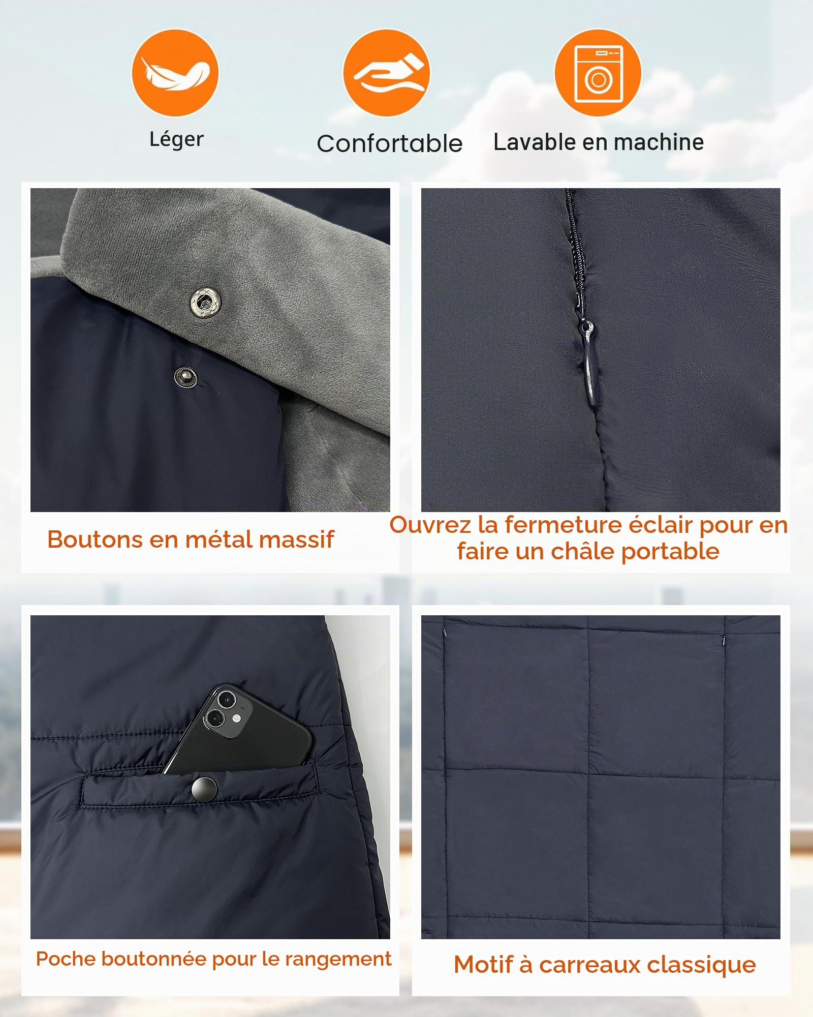 FERNIDA Couverture Chauffante Sans Fil pour Homme Femme Coussin Chauffant Électrique avec Batterie Bleu