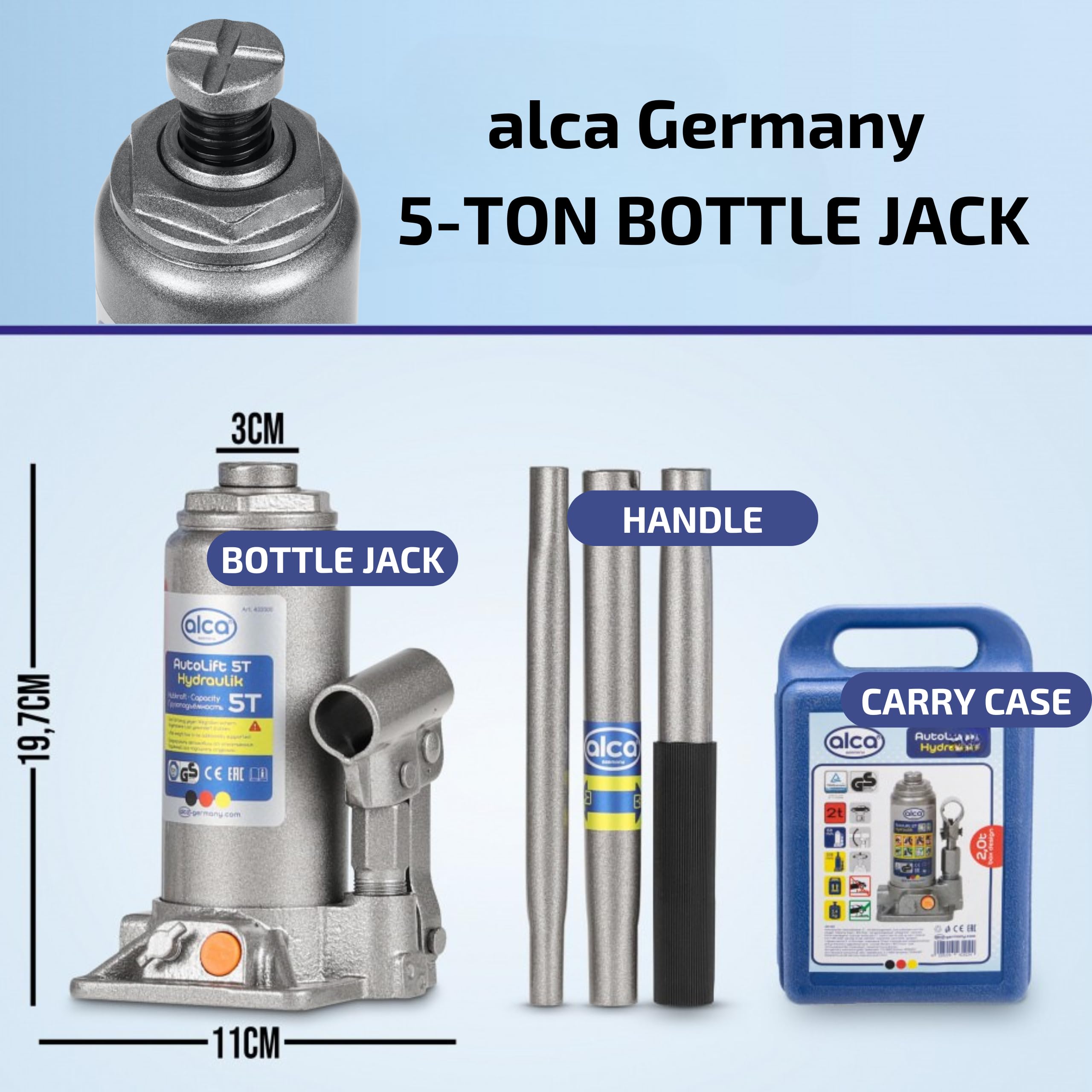 alca Cric bouteille hydraulique de 5 tonnes avec support de levage pour voiture, camionnette, camping-car 432050