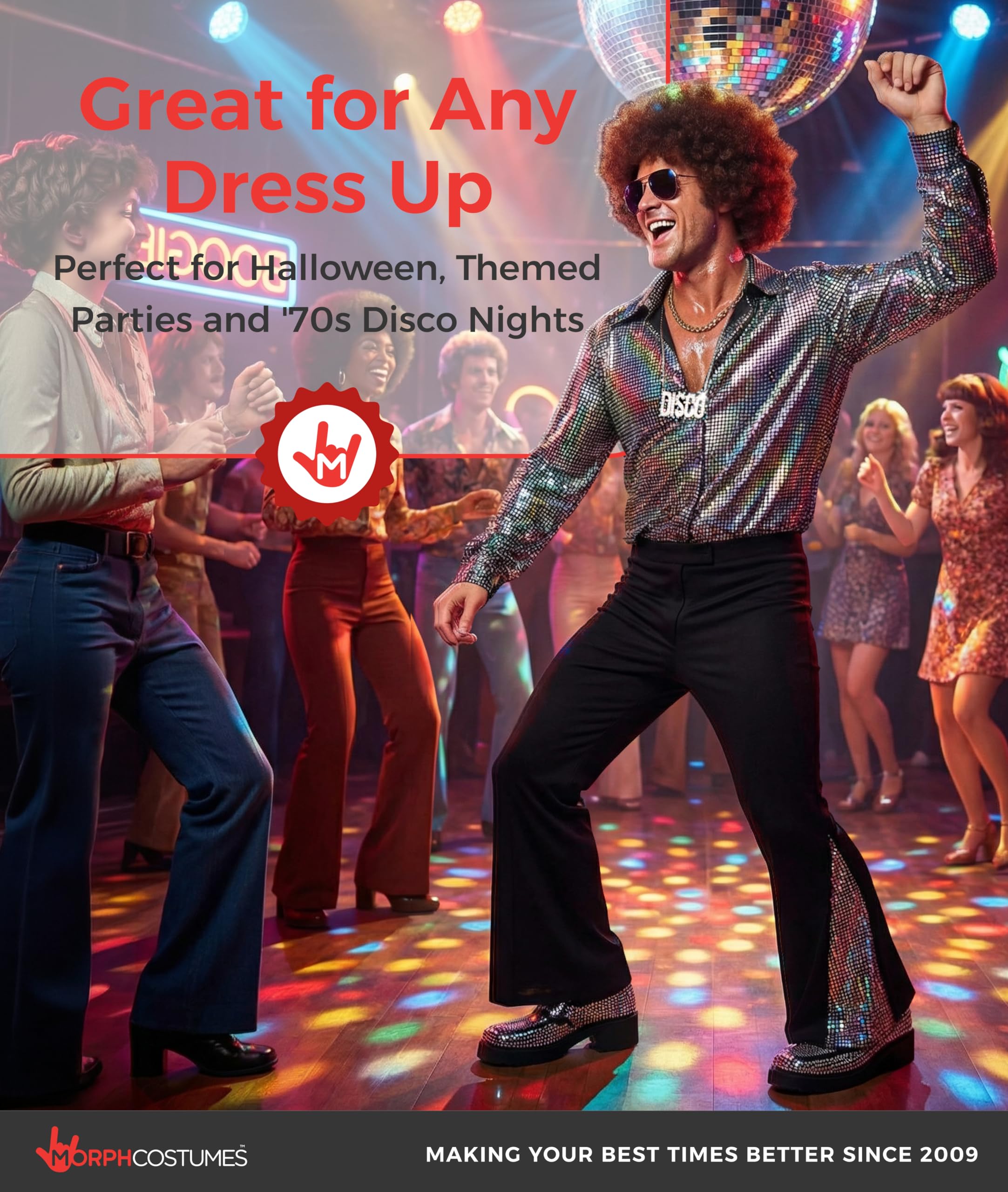 Morph 70er Jahre Kostüm Herren, Saturday Night Fever Kostüm Herren, Disco Fever Kostum Männer, Schlagermove Outfit Männer, Karneval & Fasching