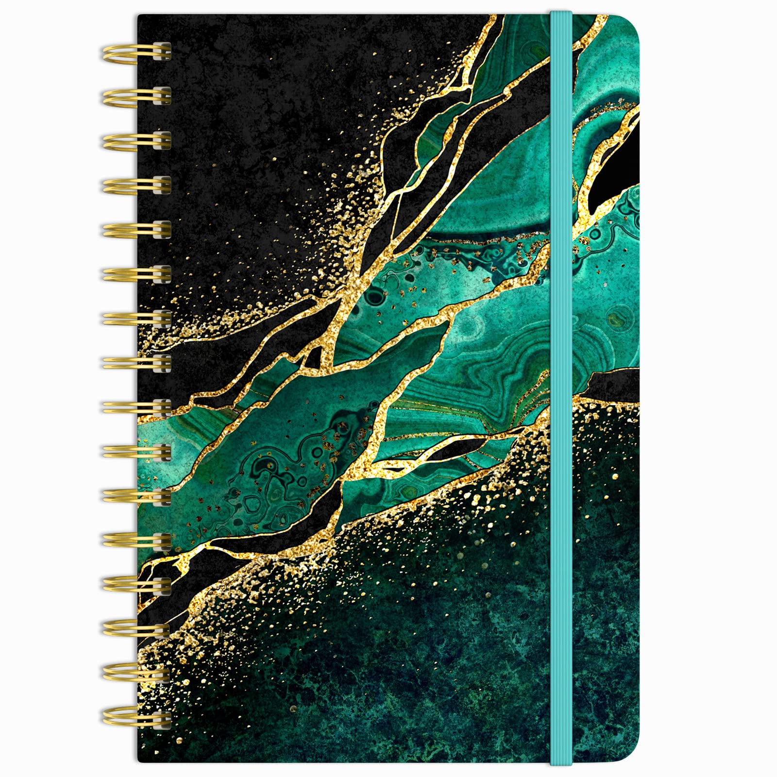 Huamxe Spiral Journal Notebook, Marble Hardcover Lined Journal for Women, Medium 6 x 8.4 in, 160 Pages Thick Paper, Cute A5 Colleg Green Gold Marble HA-Green Gold Marble 0