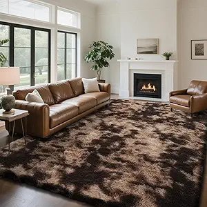 Fluffy Rug Shaggy Area Rug, Mottling Brown 9x12 Area Rugs for Living Room, Large Shag Area Rugs for Bedroom Kids Room Home Decor, Upgrade Anti-Skid Rectangular Fuzzy Rugs
