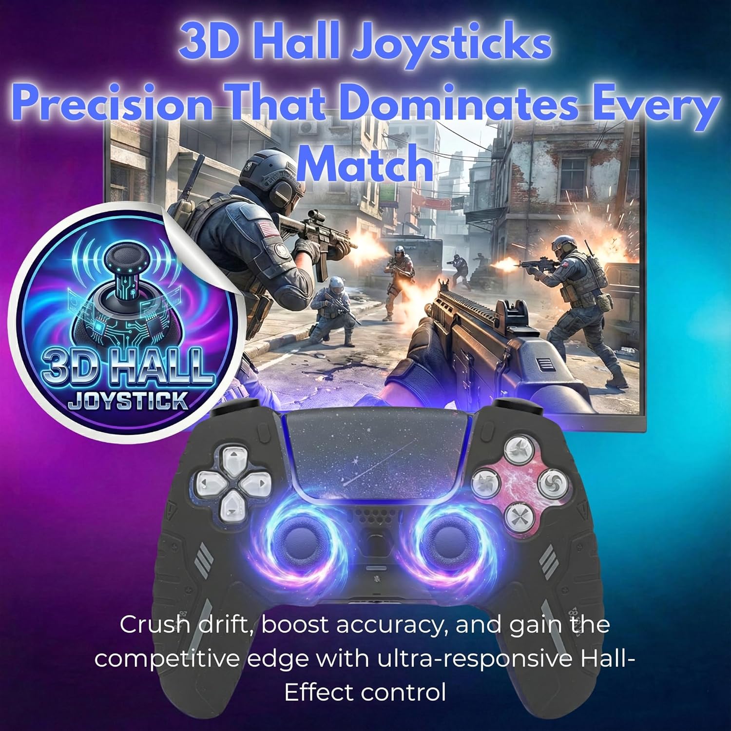 DriftCore Wireless Controller for PS5 with 3D Hall Effect Joysticks, Bluetooth 5.0 Gamepad with Motion Control, Dual Vibration, USB C Rechargeable 1000mAh Battery and Ergonomic Design for PS5 Console and Windows PC Gaming - Image 3