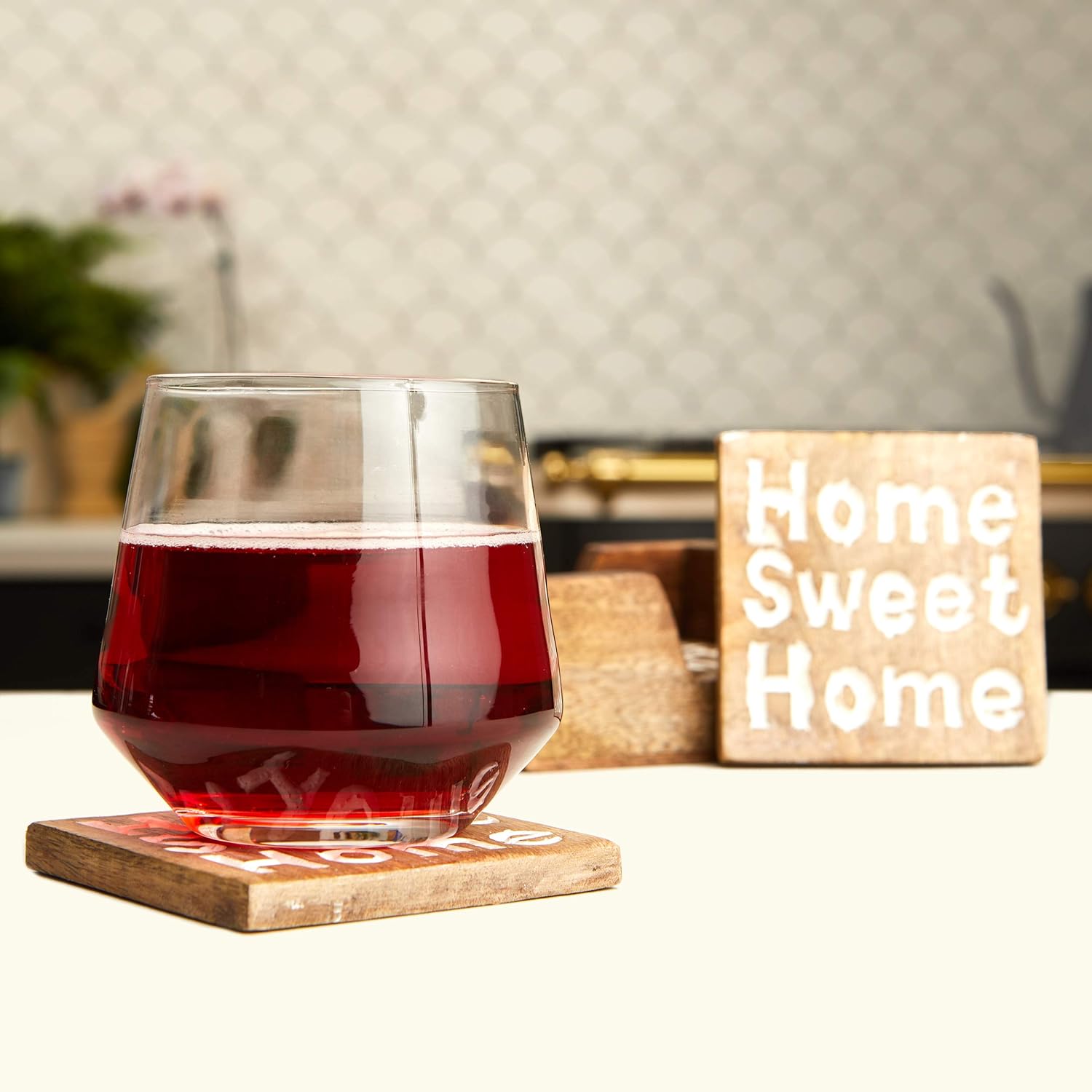 Black Friday 🔥 Sun Vida - Coasters for Drinks - Farmhouse Rustic Wood Coaster Set - Home Sweet Home Coasters with Holder - Absorbent Hand Carved Antique Finish - 4x4 inch