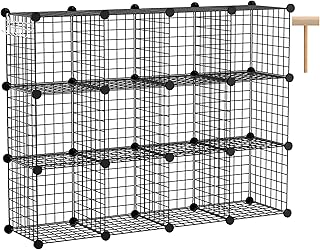 ZENY Cube Storage 12-Cube Metal Wire Storage Shelves Cube Closet Organizer Storage Bins DIY Storage Grids Modular Wire Cubes Bookshelf Bookcase for Home Office, Black