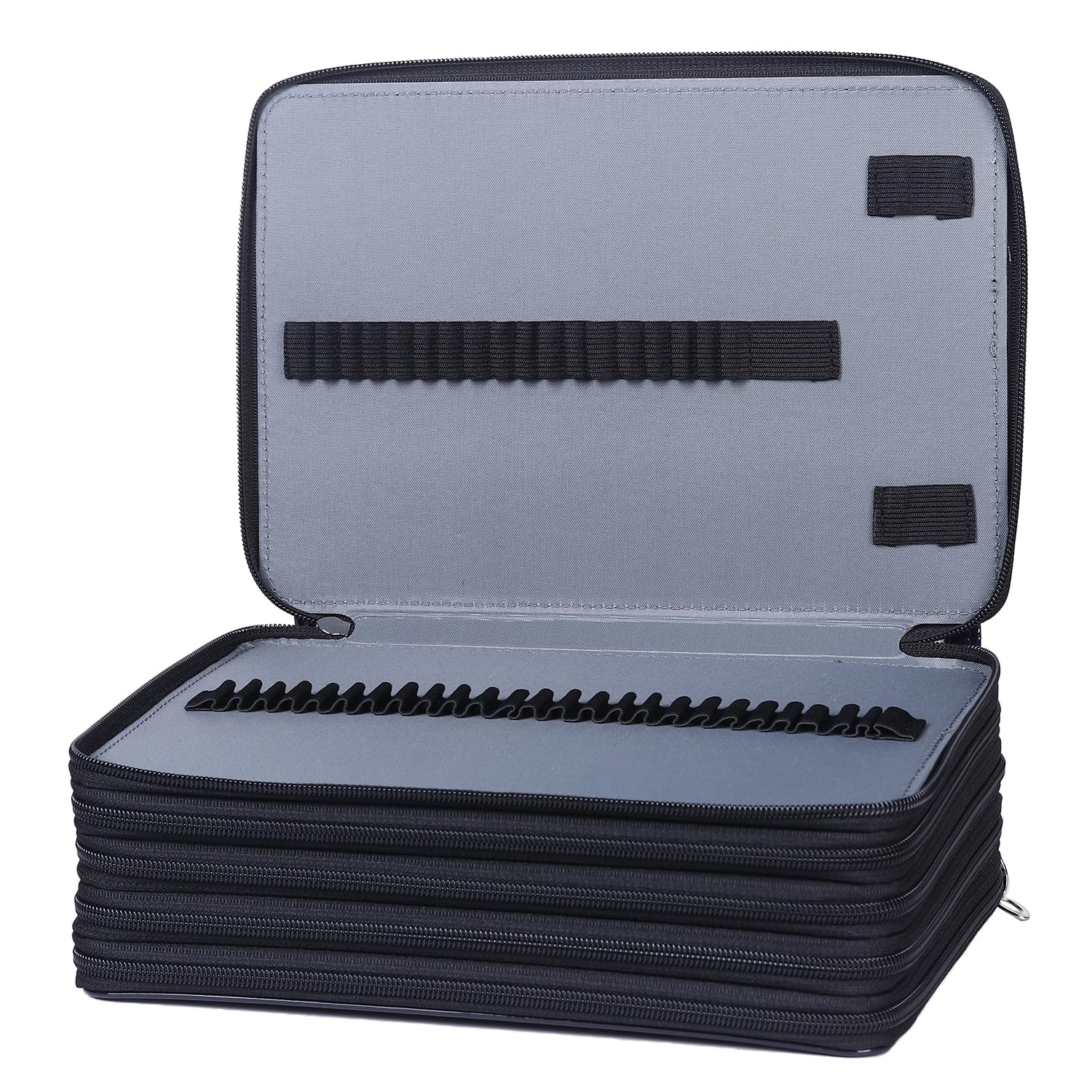 Shulaner Astuccio colorato con 250 scomparti con chiusura a cerniera, impermeabile, in pelle PU, organizer per penne, organizer per artisti (nero)