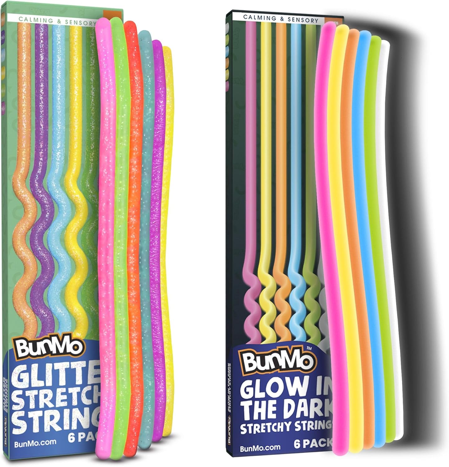 BunMo Bundles: Glow in The Dark & Glitter Stretchy Strings - Perfect Sensory Toys - Calming Sensory Toy - Fun Monkey Stretch Noodles - Stimulating & Soothing Fidget Toy