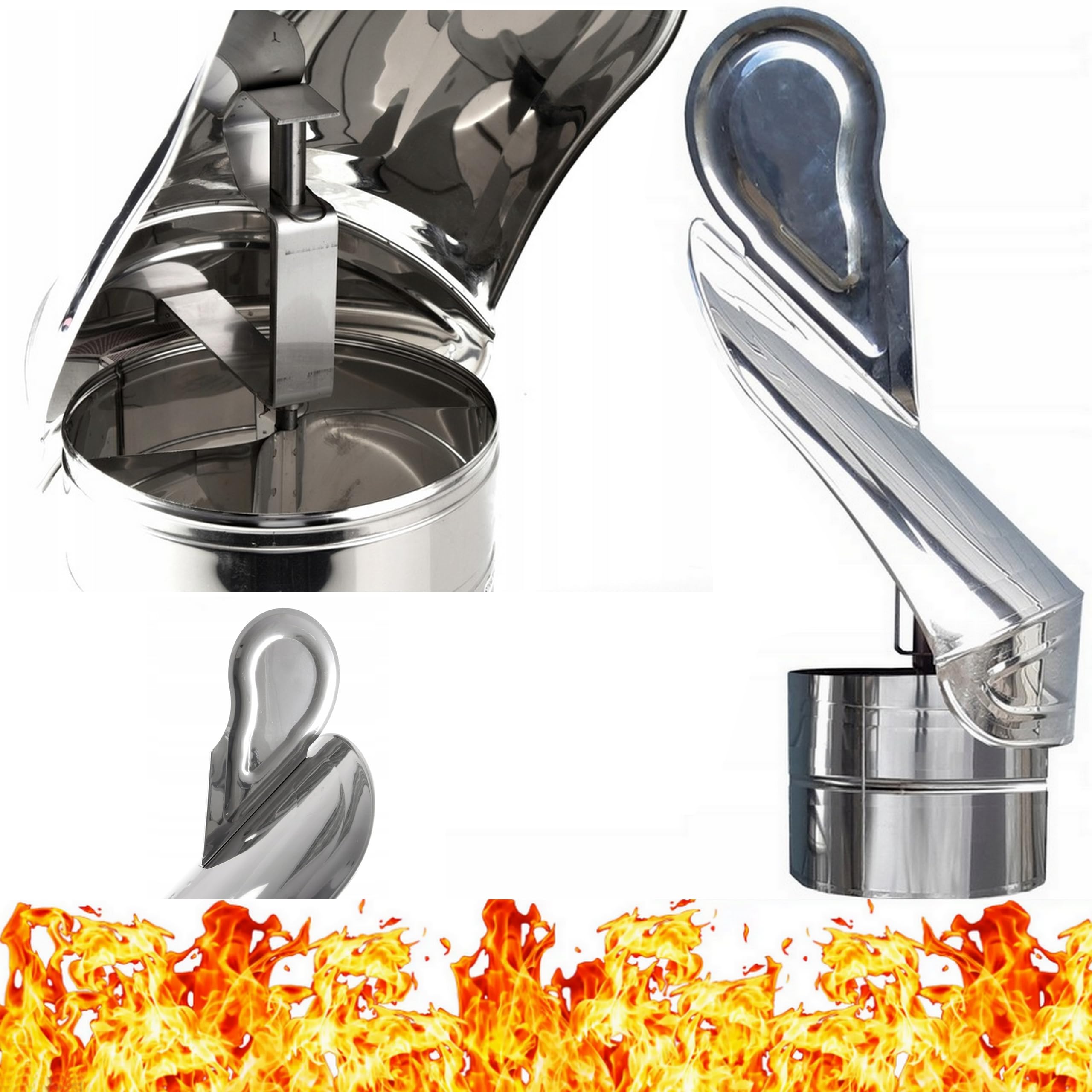 Comignolo Girevole in Acciaio Inossidabile INOX - Tipo Pompiere - Testa Rotante 360° - per Camino e Canna Fumaria Fumaiolo - Migliora il Tiraggio - Antivento e Antipioggia - Diametro 180 mm - Ø 180 mm