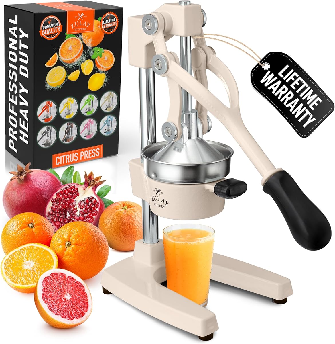 Zulay Kitchen Cast Iron Juicer - Manual Citrus Press and Lemon Squeezer - Premium Quality Heavy Duty Manual Juicer for Orange Juice and Lime Squeezer, Cream