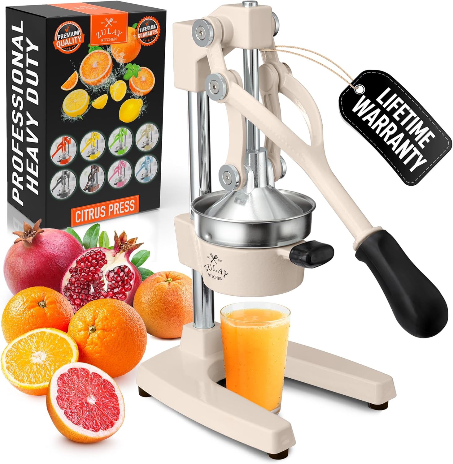 Zulay Kitchen Cast-Iron Orange Juice Squeezer - Heavy-Duty, Easy-to-Clean, Professional Citrus Juicer - Durable Stainless Steel Lemon Squeezer - Sturdy Manual Citrus Press & Orange Squeezer (Cream)