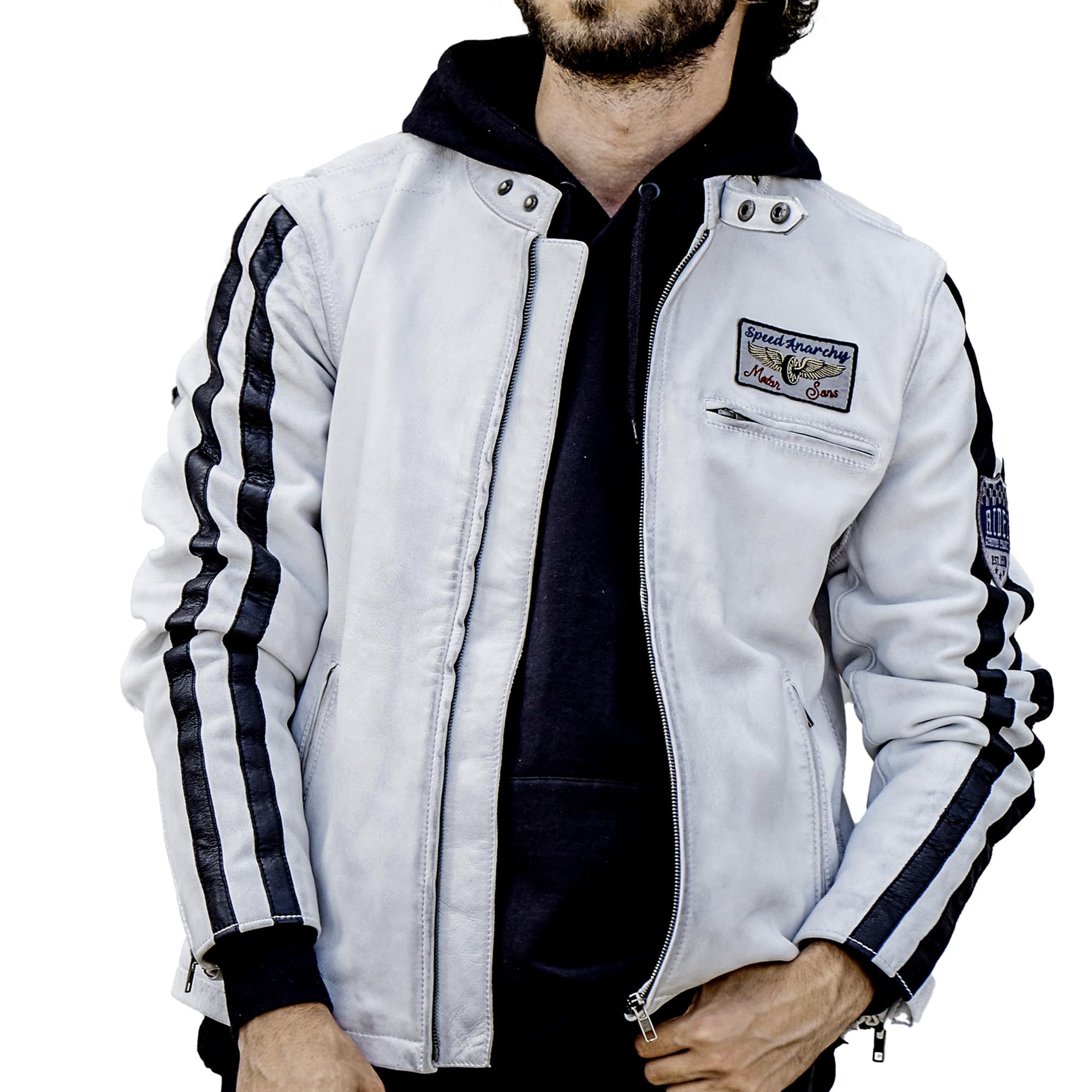 Amazon | [ライズ] レザージャケット RLJ1101-WH/BK-L メンズ 白 L 