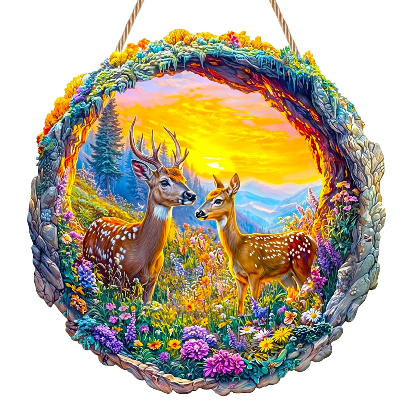 Deer Suncatcher, Fairy Forest Stained Glass Acrylic Sun Catchers for Windows, Charming Hanging Garden Ornament Outdoor, Garden Decorations Gift for Housewarming Birthday