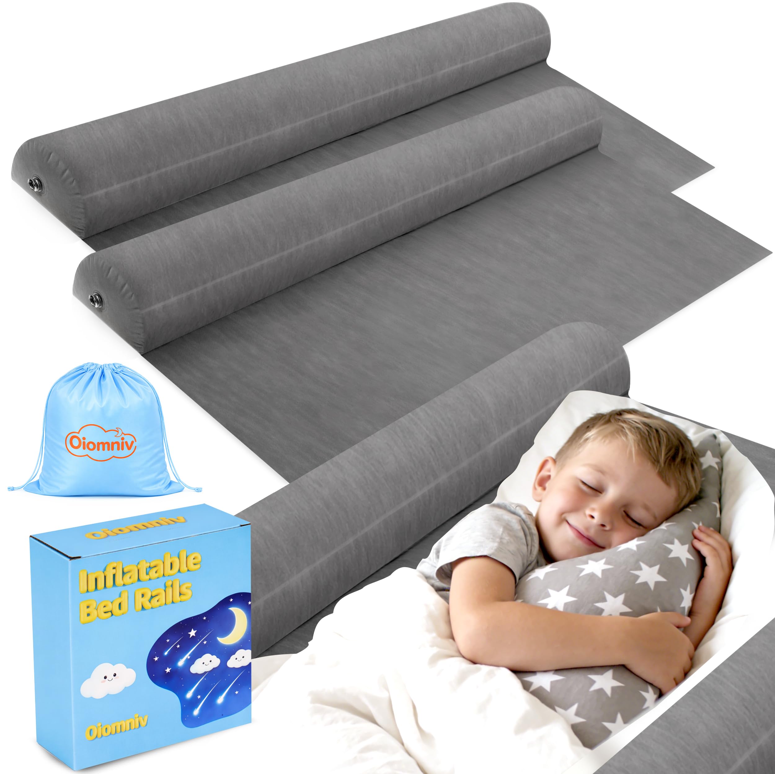 Oiomniv Bettschutzgitter Aufblasbare Bettgitter für Kleinkinder 2er Set – Tragbarer Rausfallschutz Bett, Rutschfestes Bettgitter, Für Einzelbett Doppelbett Queen & King, Für Zuhause & Reisen