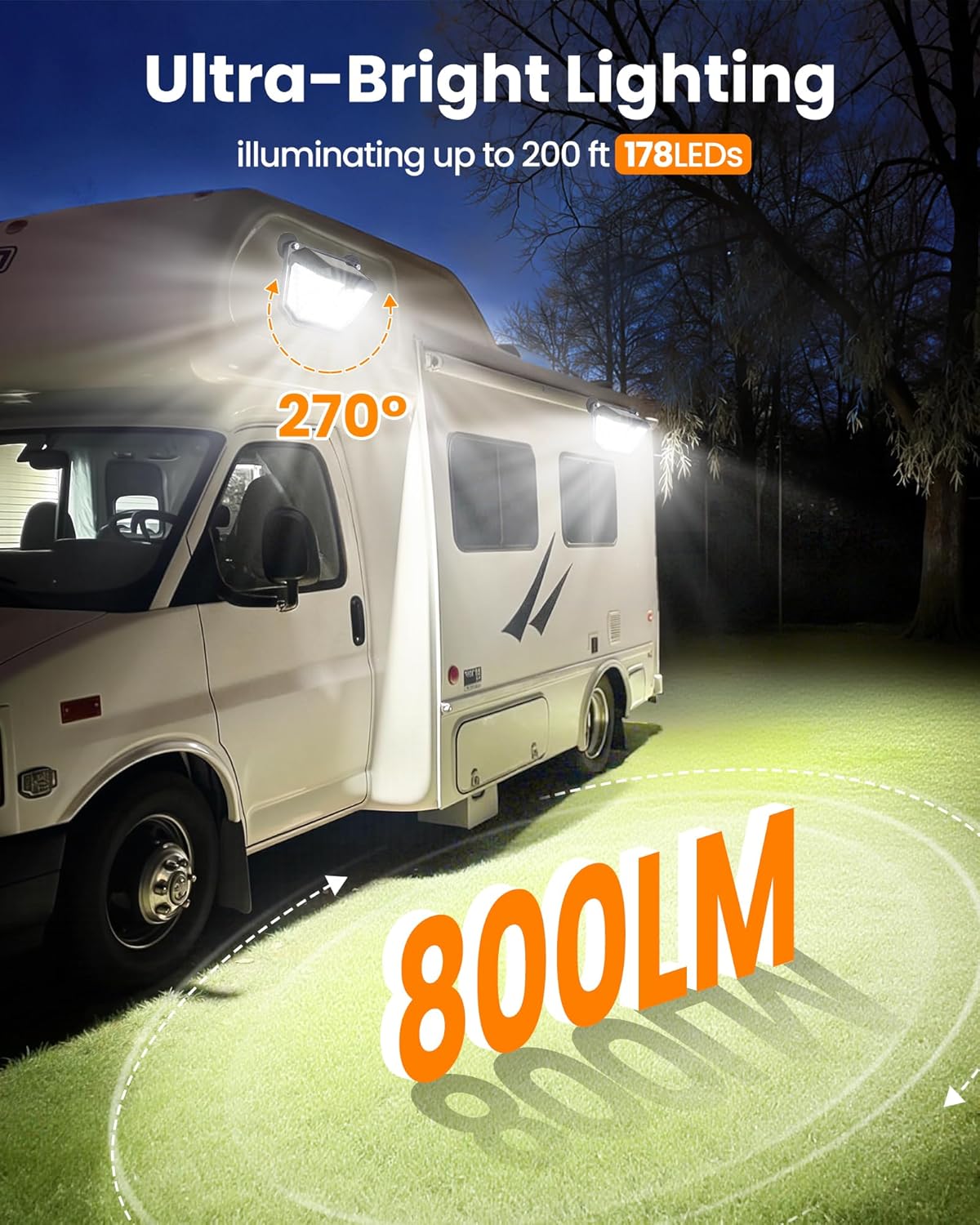 LUHLEE 178 LED Magnetic RV Solar Lights Outdoor, 800LM Ultra-Bright RV Porch Light with Motion Sensor, Strong Magnets IP65 Waterproof rv Lights Exterior for Awning Camper Trailer Porch (2 Pack) - Image 4