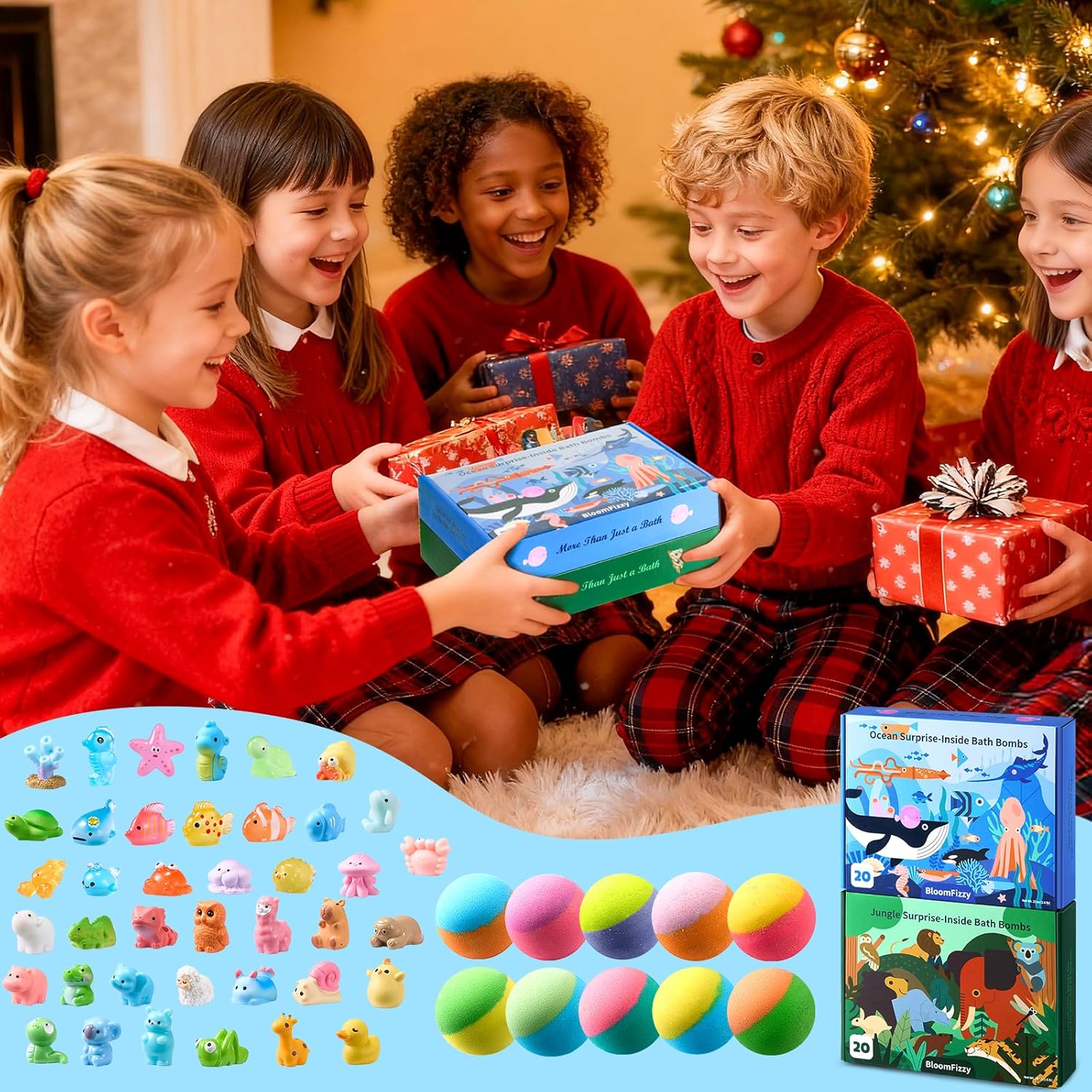 40 Kids Bath Bombs with Surprise Inside, Ocean & Jungle Animal Toys Gift Set with Natural Child-Safe Ingredients, Travel-Friendly Bath Bombs for Boys and Girls, Great for Birthdays, Christmas & Easter - Image 7