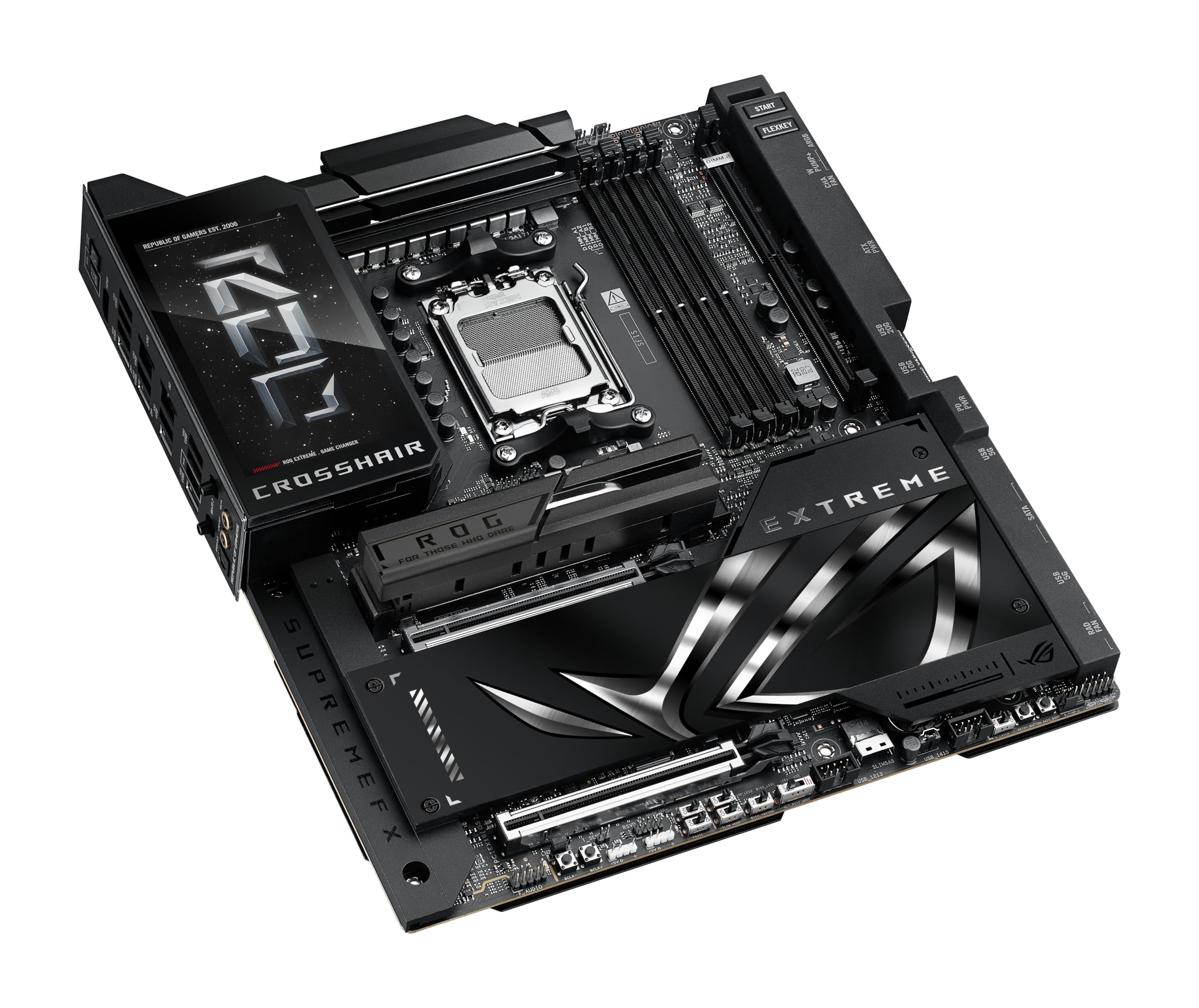 ASUS ROG Crosshair X870E Extreme AMD X870E AM5 E-ATX - Placa base para juegos, 20+2+2 etapas de potencia, DDR5, PCIe 5.0, 5X M.2, 5G y 10G LAN, Wi-Fi 7, USB4 Type-C, LCD de 5 pulgadas, overclocking AI