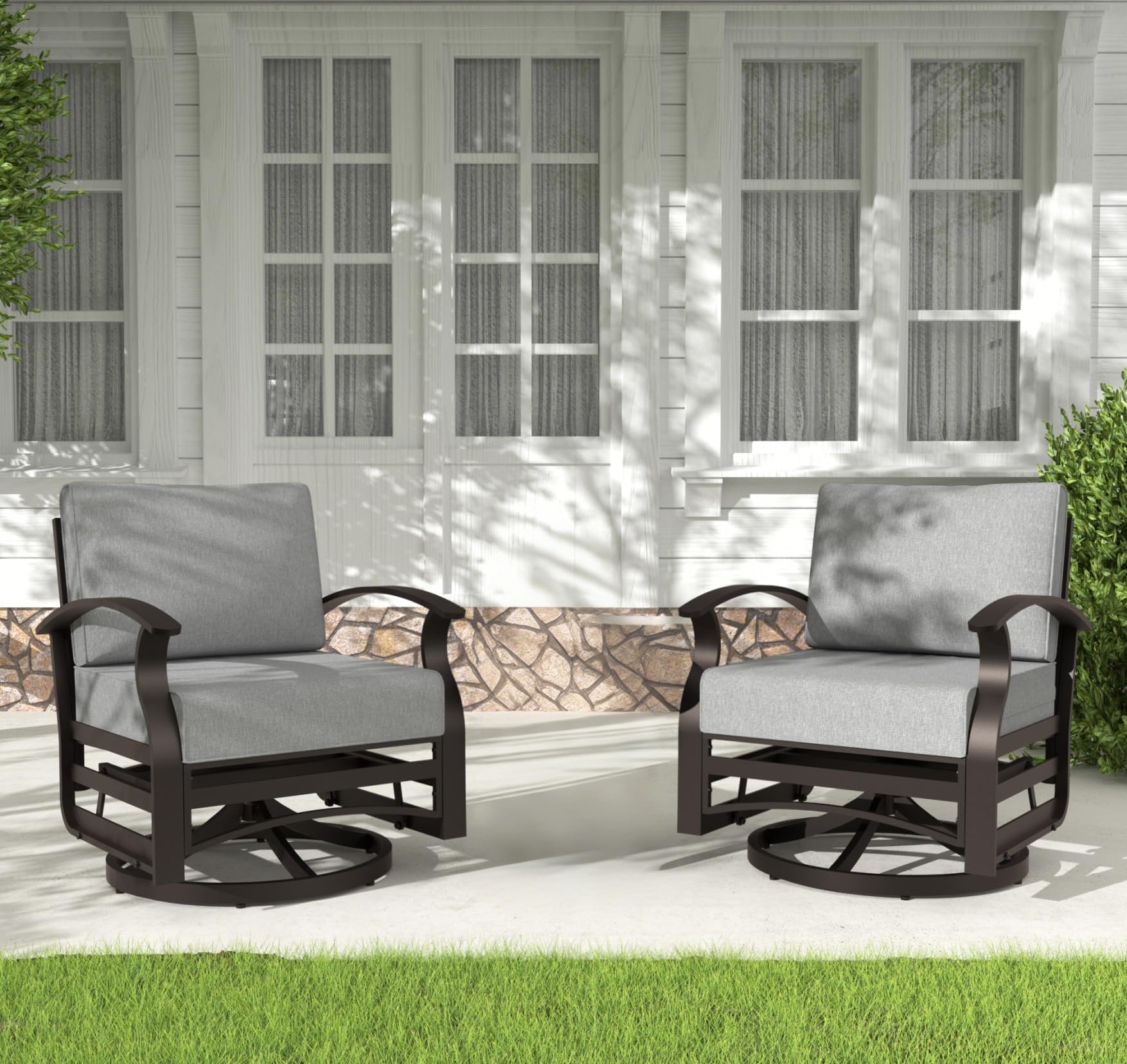 Kurapika 2 Pieces Patio Furniture Set, Outdoor Aluminum Rocking Chair, Patio Bistro Set Swivel Gliders Rocker with Thickened Cushions for Porch Garden