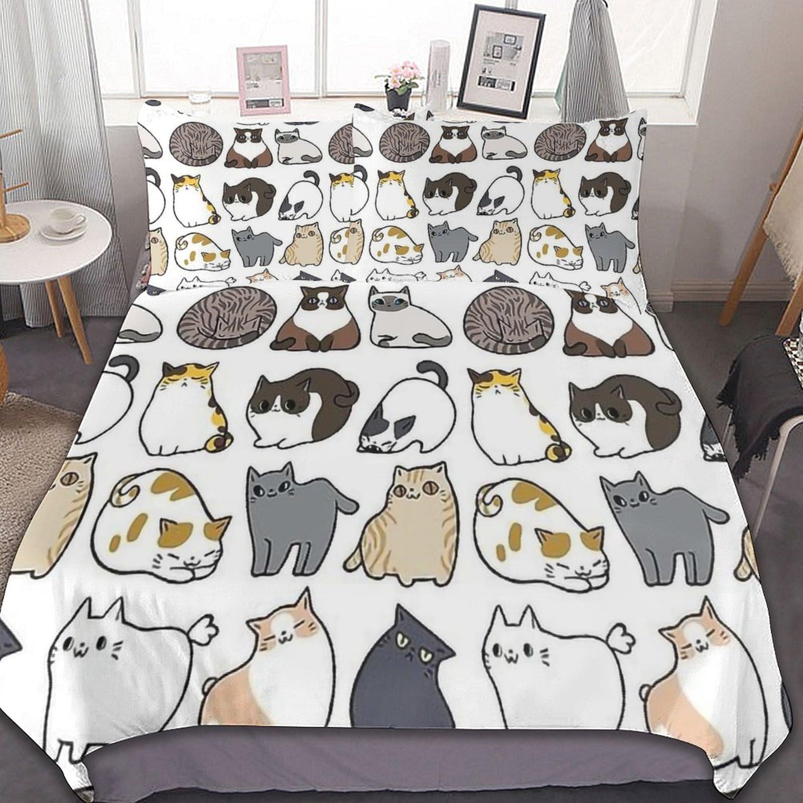 Amazon｜3点セット 面白い 猫柄 ネコ 布団カバー 掛け布団カバー 枕