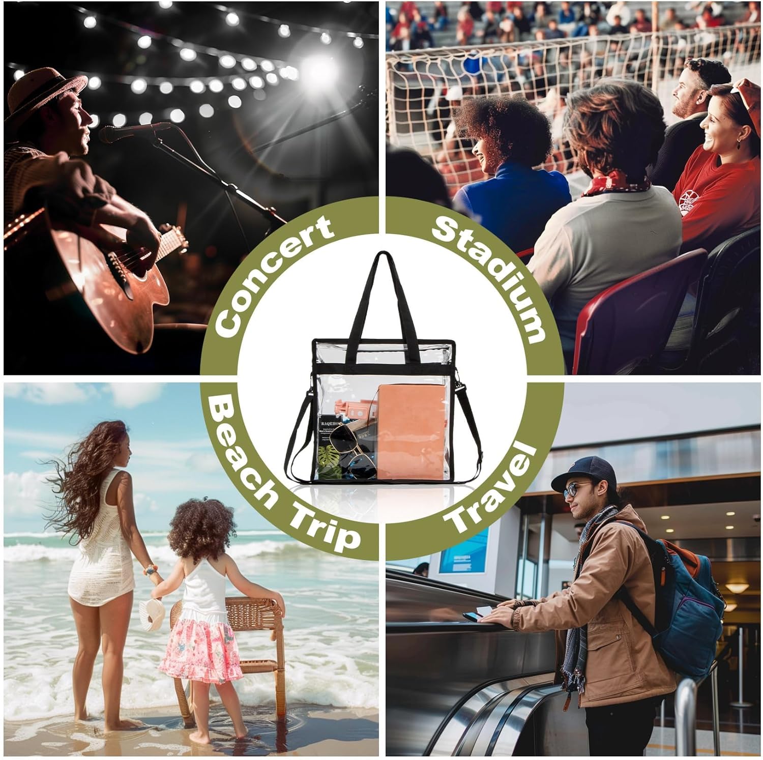 Clear Bag For Stadium Events Clear Tote Bag With Zipper 12x6x12 Stadium Shoulder Bag Large Transparent Crossbody With Adjustable Strap Black Pvc Bags With Handle For Women - Image 6