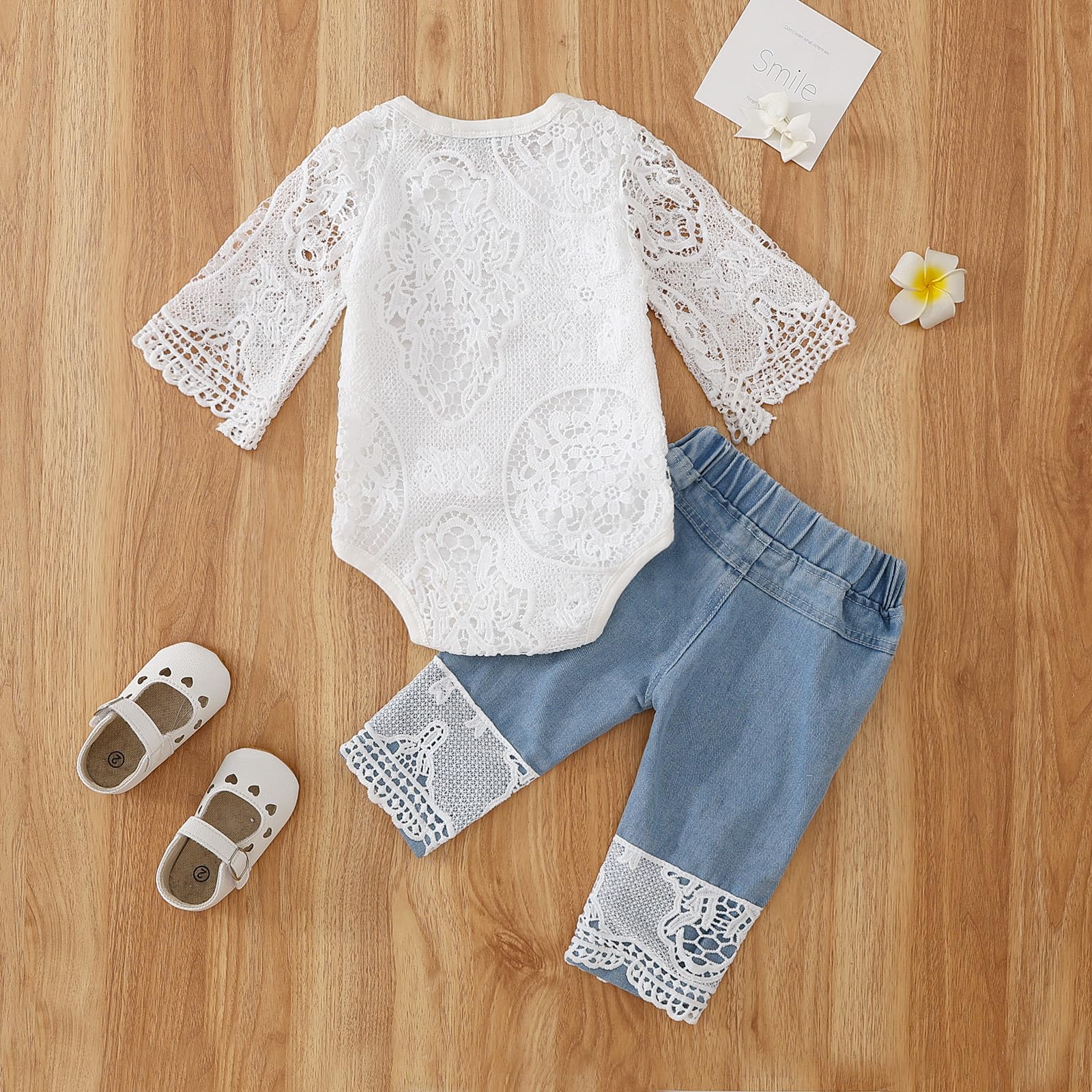 Conjunto de ropa para bebé niña pequeña y mameluco + pantalones vaqueros