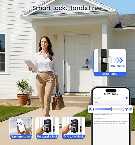 Miniatura 7 de Veise VE027-L Built-in WiFi Smart Door Lock with Lever Handle Set, Fingerprint keyless Entry Door Lock, App Remote Control, Electronic Digital