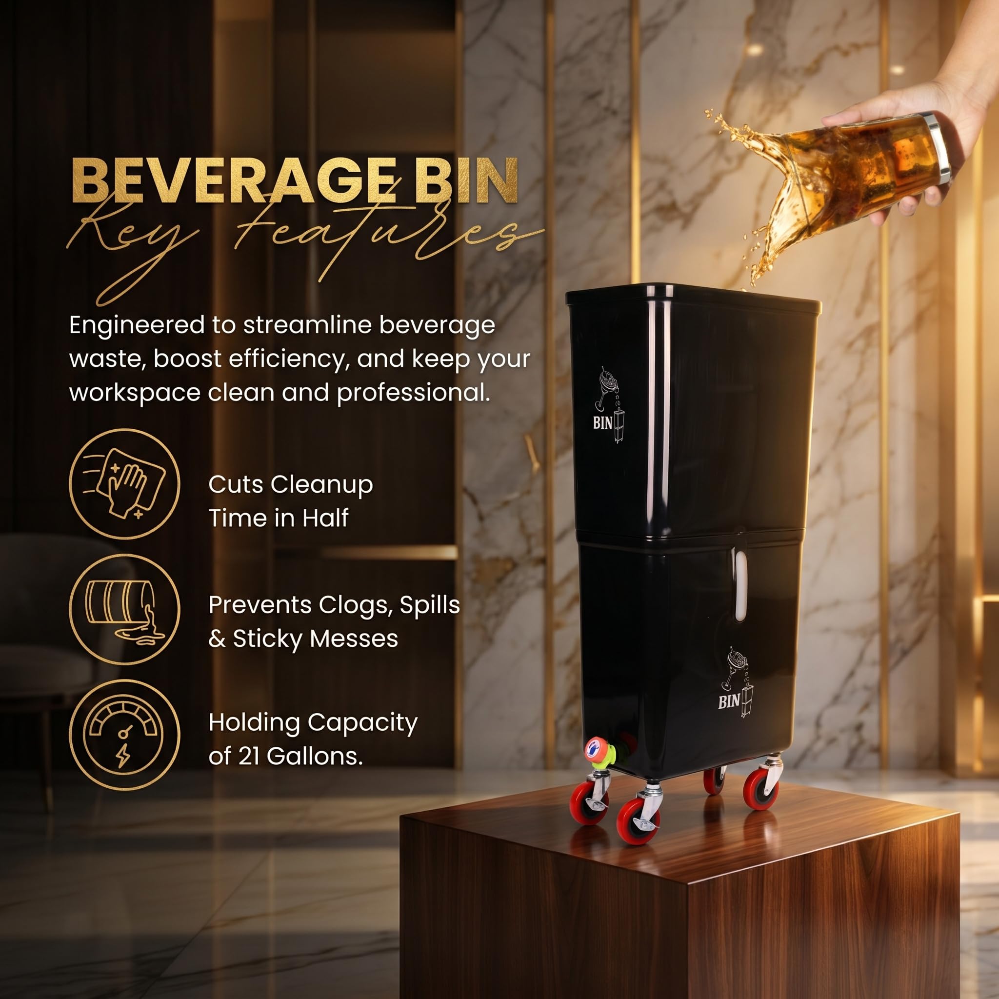 Para bebidas sobrantes, negro, tina de bebidas, contenedor de eliminación de bebidas, recoger cócteles, adornar, té, cerveza, vino, hielo y equipo de bar