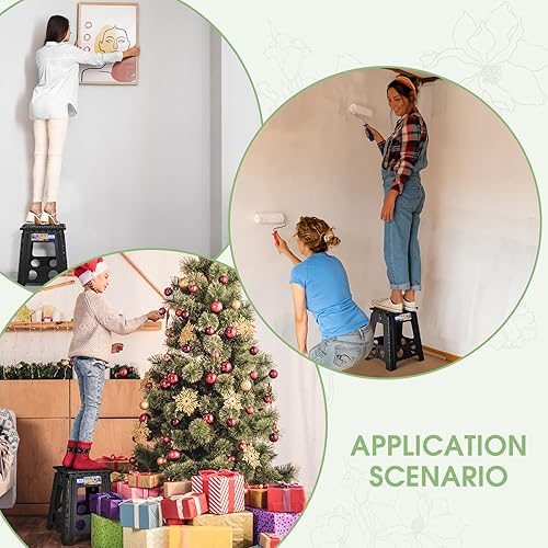 Miniatura 74 de Acko. Taburete plegable de 13 pulgadas de alto, resistente, para niños y adultos, cocina, jardín, baño, taburete con escalón. Blanco,Negro