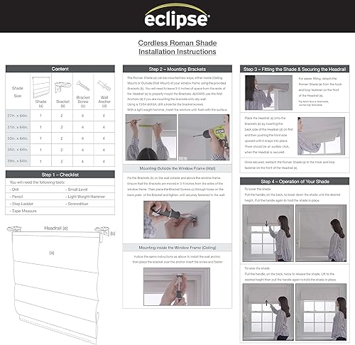 Miniatura 9 de ECLIPSE Persianas romanas de bambú para ventanas de 36 pulgadas de ancho x 72 pulgadas de largo, persianas sin cordones con filtro de luz de
