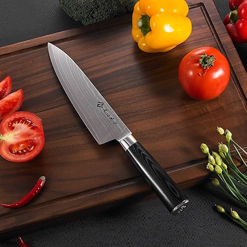 Miniatura 6 de Cuchillo de cocina de Damasco, cuchillo de chef de 8 pulgadas, cuchillo de cortar profesional para verduras y cuchillo de chef multiusos con mango