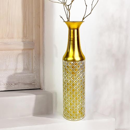 Miniatura 5 de Jarrón de piso alto, jarrón decorativo de metal dorado de 21.65 pulgadas de alto, jarrón grande para decoración del hogar