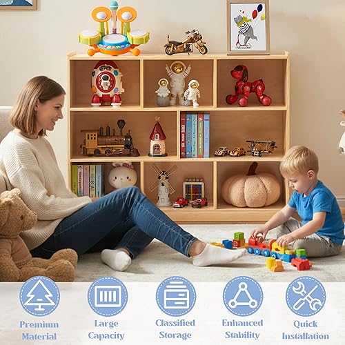 Miniatura 3 de Montessori - Estante de almacenamiento de madera de 8 secciones, organizadores y almacenamiento de juguetes de 3 estantes, organizador de aula para