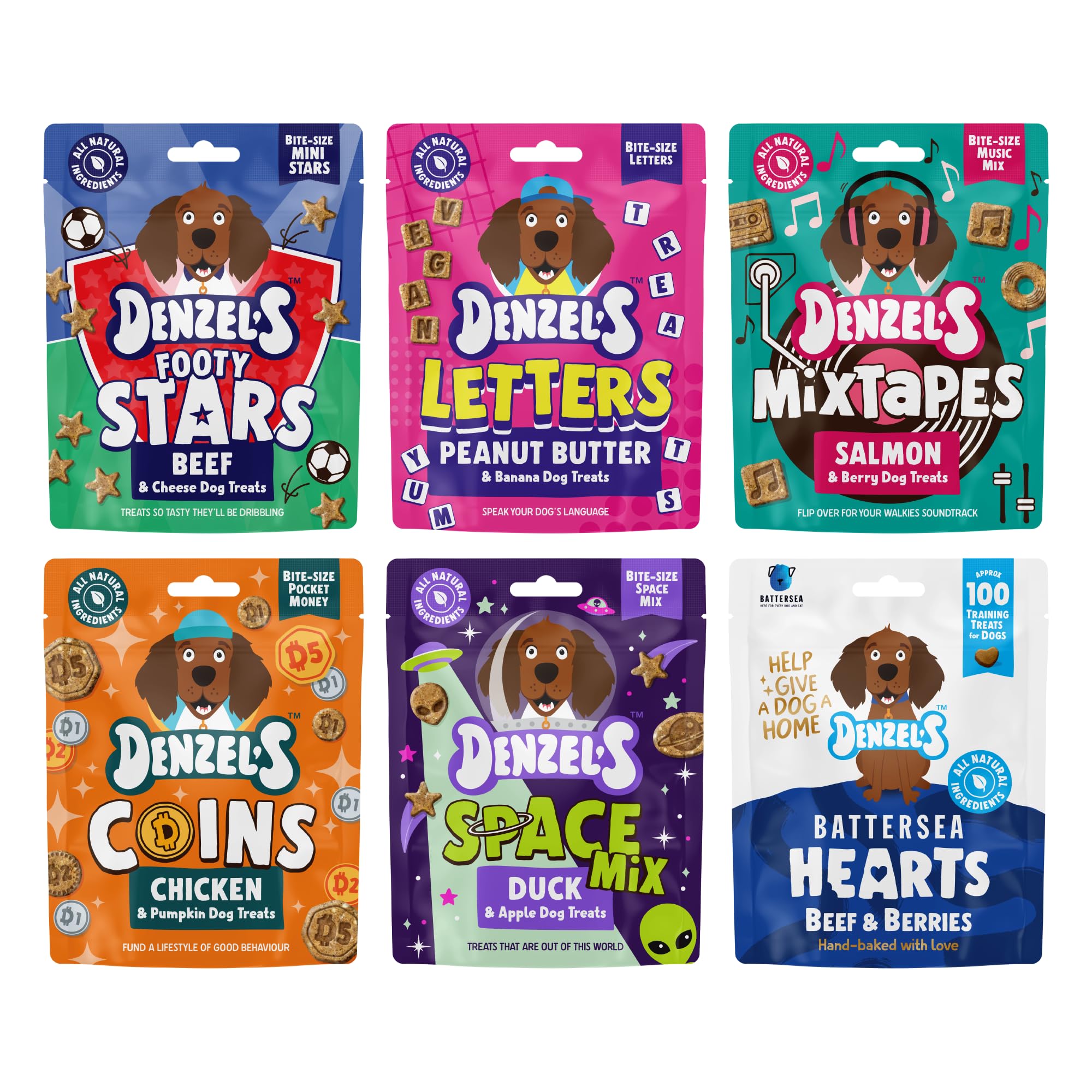 Denzel's Dog Training Treats Variety Box - Grain Free Natural Dog Treats - Soft Baked Dog Biscuits - 6 Pack