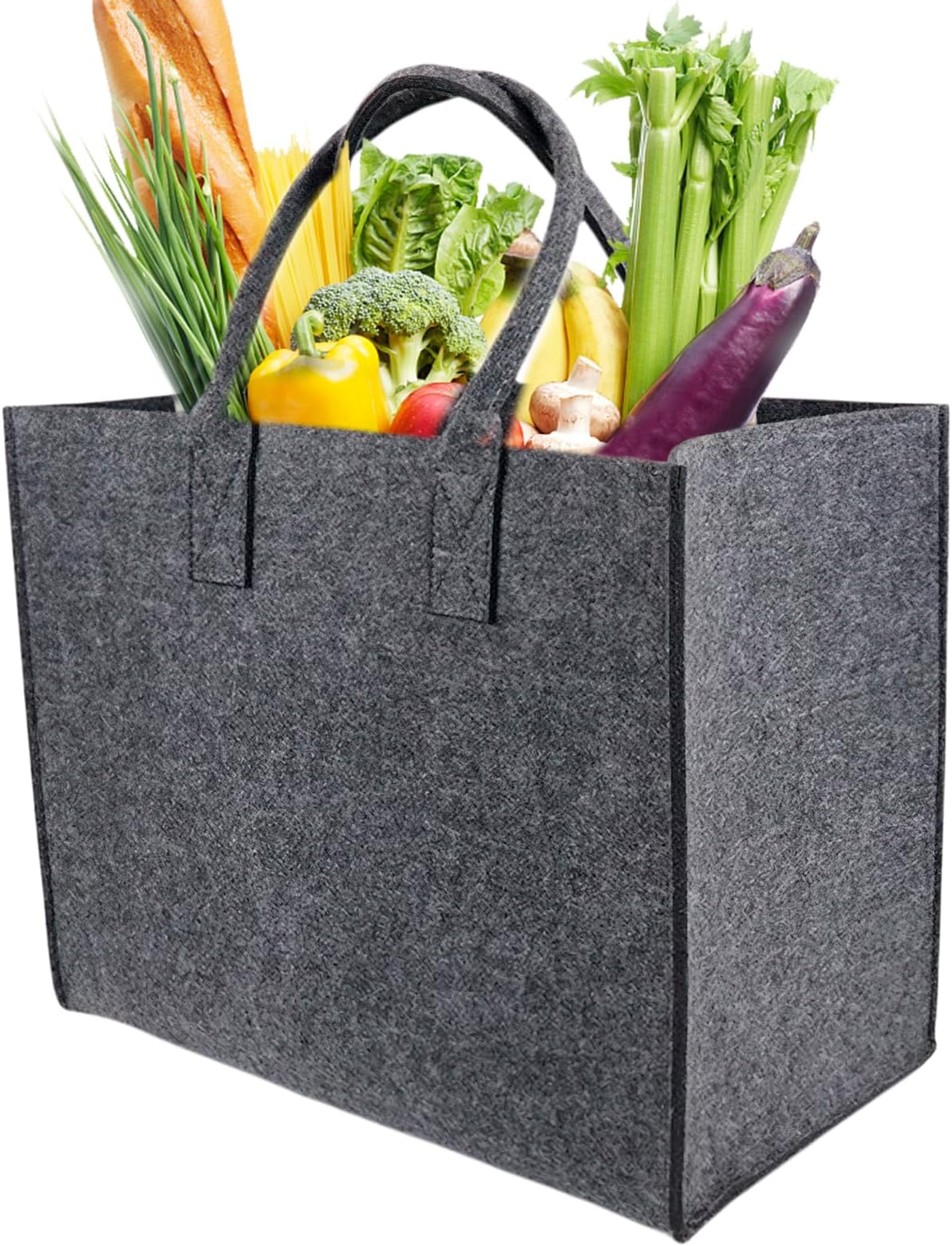 Sporgo Felt Bag Tote Bag: Shopping Basket Foldable Shopping Bag Beach Bag 35 x 30 x 20 cm Felt Bags Shopper Folding Boxes Foldable Stable Carry Bag with Inner Pocket for Everyday Work (Grey)